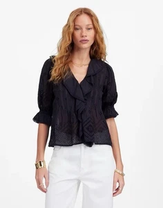 Madewell Rüschen Puffärmel Top Schwarz Größe: XL Neu mit Etikett - Bild 1 von 10