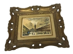 Vintage MCM Turner Mfg. Co. Venice Scene Print In Brass Frame Wall Accessory - Picture 1 of 5