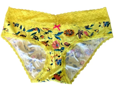NUEVO CON ETIQUETAS Aerie Amarillo Floral Encaje Ribete Acanalado Espalda Ropa Interior Panty Grande Foto 1 de 3