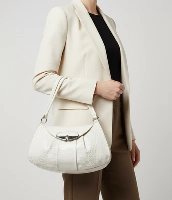 Bolso de hombro Furla blanco cocodrilo cuero en relieve herrajes plateados Italia Foto 1 de 4