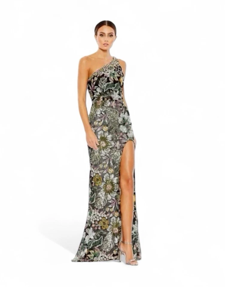 NWT Mac Duggal Women's Embellished Floral One Shoulder Gown: Size 4 - Image 1 of 4