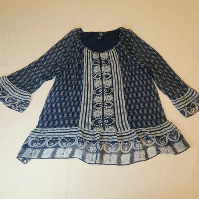 Blusa boho transparente St. John's Bay para mujer blanca azul mangas campana XL Foto 1 de 4