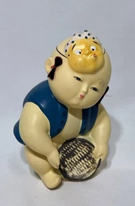 Japanese Hakata doll With Basket & Mask on Head - 6.5" Tall Hand painted - Picture 1 of 7