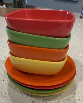 Plastic Multicolored Small Bowl Dish Set 4 Bowls And 4 Small Plates Decor - Image 1 of 4