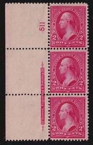 1899 Washington Sc 279B plate number & imprint strip MDG fault CV $42.50 (JC - Picture 1 of 1