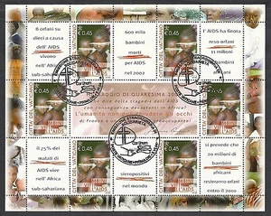 2004 VATICANO FOGLIETTO AIDS CON ANNULLO SPECIALE 1° GIORNO - ED - Picture 1 of 1