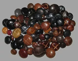 Vintage Leather Blazer Button Lot - 75 Plastic & Leather / Various Colors Sizes - Picture 1 of 11