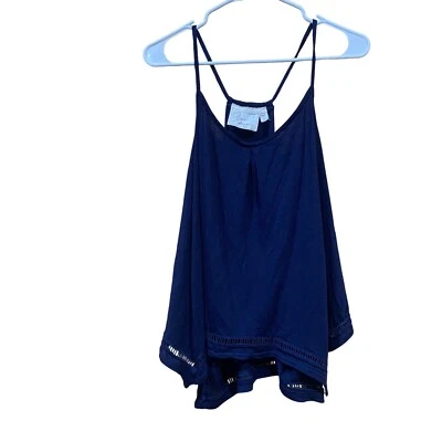 Green Dragon Navy Tank Top Sleeveless Casual USA Made Crochet Trim L - Image 1 of 4