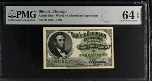 Boleto de la exposición colombiana de los mundos de 1893 "admitir al portador" Lincoln pmg 64 epq - Imagen 1 de 2
