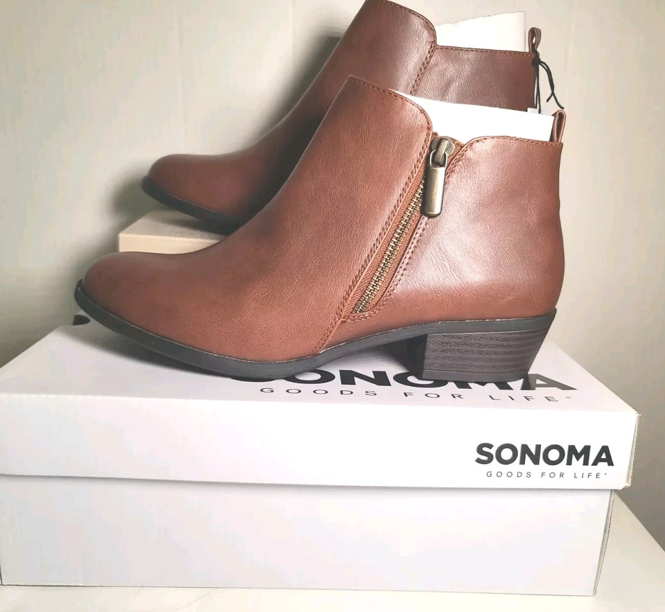 Sonoma Millo Women's Ankle Boots Brown Cognac Size 9 Memory Foam Booties