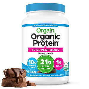 Organic Vegan 21g Protein Powder + 50 Superfoods, Plant Based, Chocolate 2.02lb