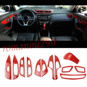 12Pcs For Nissan Rogue 2014-2020 Red Carbon Fiber Interior Decor Trim Cover Kit - Picture 1 of 9