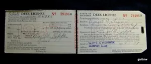 LICENZA E ETICHETTA DI CACCIA AL CERVO 1937 WAITE & HERRICK * LAKEPORT CALICALIFORNIA - Foto 1 di 1