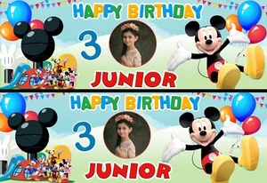 Personalised Mickey Mouse Birthday Banner X2 Photo Party Disney Clubhouse - Picture 1 of 1