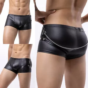 Boxer uomo da notte nighclub pantaloncini intimo marsupio liscio clubwear lingerie PU - Foto 1 di 23
