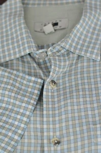 Joseph Abboud Men's Tan Blue White Check Cotton Linen Casual Shirt XXL 2XL - Picture 1 of 3