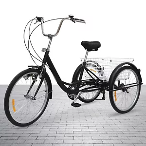 24 Zoll 6 Gang Erwachsene Dreirad Erwachsenendreirad 3 Räder Fahrrad mit Korb - Bild 1 von 11