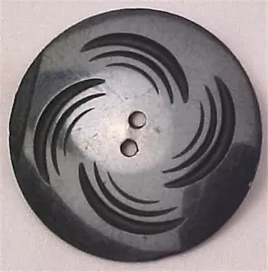 Art Deco Button Black Celluloid Swirl Carved Wafer Large Coat Jacket Vintage - Picture 1 of 2