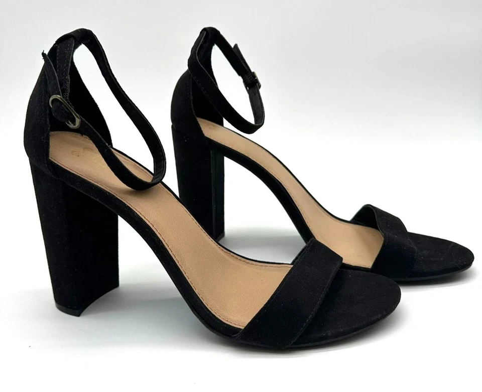 Zapatos Brash 4" Tacón Alto Bloque Negro Imitación Gamuza Punta Abierta Correa al Tobillo Talla 10W Foto 1 de 4