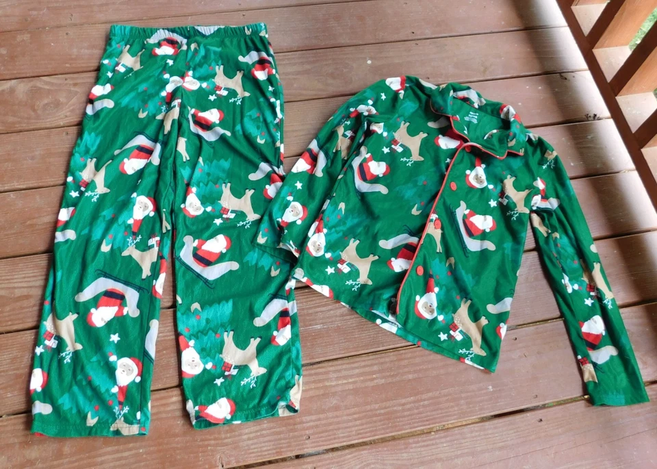 Christmas Carter's PJ's tamanho 14 meninas, verde Natal com Papai Noel - Imagem 1 de 1