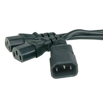 IEC Mains Splitter Cable C14 Plug to 2 x C13 Socket Y Lead 1m (50cm+50cm) - Image 1 of 4