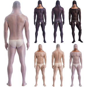 Sexy Body Para Hombres Sissy Bodystockings Ver A Través Con Capucha Sin Entrepierna - Imagen 1 de 43