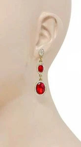 2.1/8" Long Red & Clear Acrylic Crystals Rhinestones Dainty Casual Chic Earrings - Picture 1 of 2