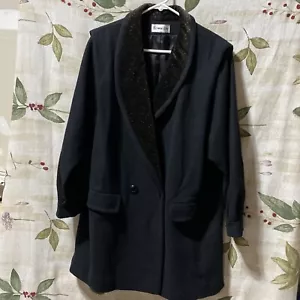 Vintage Herman Kay 100% WOOL Coat Lined Jacket Black Size L/XL Pea Coat - Picture 1 of 8