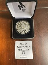 2019 Alaska Gold Panner Medallion w Gold Nugget 1 oz Fine Silver .999  Box & COA