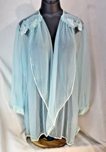 Vintage 90s Inhibitions Lingerie Robe Sheer Chiffon Baby Blue Size Small Nylon - Picture 1 of 13