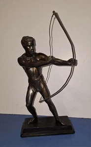ANTIQUE AMERICAN STATUE MALE ARCHER WITH BOW & ARROW MANTLE CLOCK TOPPER c.1880 - Picture 1 of 8
