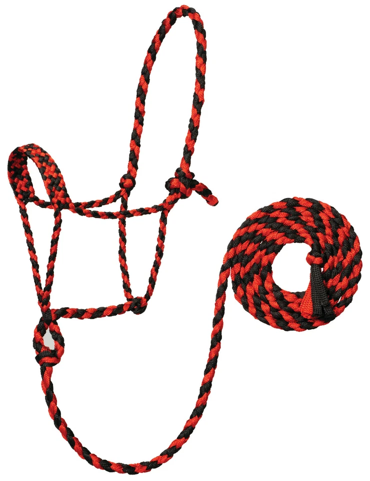 Weaver Leather Braded Mule Tape Rope Halter W/Lead 35-7820-102 Red/Black - Image 1 of 1