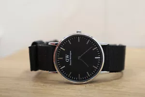 Daniel Wellington Watch Classic 36 Glasgow 36mm - Black Nylon New Batt - Picture 1 of 6