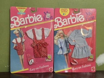 2 ВИНТАЖНЫЙ НОВЫЙ! MATTEL 1990 «МОЯ ПЕРВАЯ БАРБИ» КРАСНЫЙ И СИНИЙ МОДНОЕ ПЛАТЬЕ #4827 И #4833 - Изображение 1 из 4