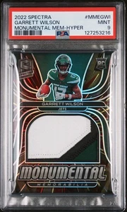 2022 Spectra Garrett Wilson Monumental Mem Hyper PSA 9 Pop 3 Rookie Patch - Picture 1 of 3