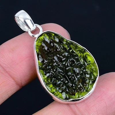 Ювелирный кулон из стерлингового серебра 925 пробы сияющий молдавит кварц 1,62 дюйма D230 - Изображение 1 из 2