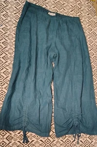 Bryn Walker Leinen Cropped Hose Größe L, gerafftes weites Bein, türkis - Bild 1 von 8