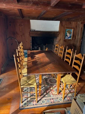 Antique Pine Dining Table with 8 Hardwood Shaker-Style Chairs  - Image 1 of 4