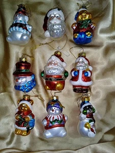 9 Vintage Glass Blown Christmas Ornaments snowman Santa Teddy Bears 3" Approx - Picture 1 of 1