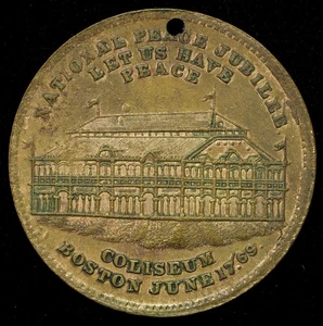 1869 Boston, Massachusetts Coliseum National Peace Jubilee Medal Brass 27mm - Picture 1 of 2