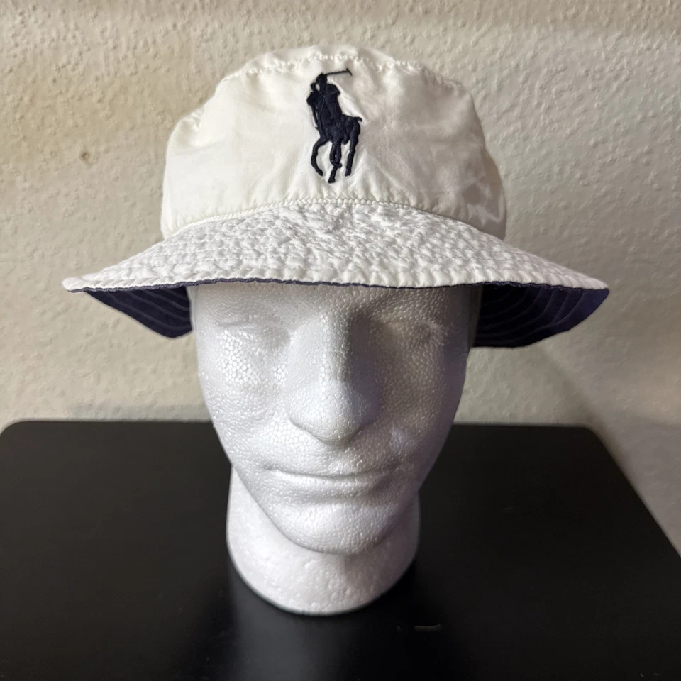 Vintage Polo Ralph Lauren Bucket Hat S/M Cotton Chino White Big Pony - Image 1 of 4