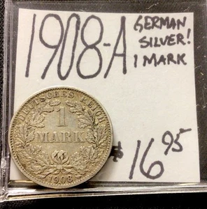 1908 A German Silver! 1 Mark! ENN Coins! - Picture 1 of 3
