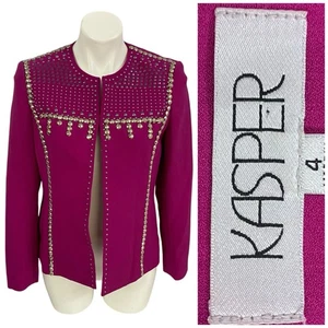 Kasper Blazer Womens Sz 4 Pink Bling Jacket Office Corpcore Career Boardroom - Picture 1 of 14