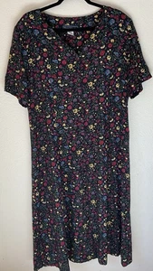 Maxi abito vintage anni 90 boho cottagecore donna taglia 18 nero stampa floreale - Foto 1 di 5