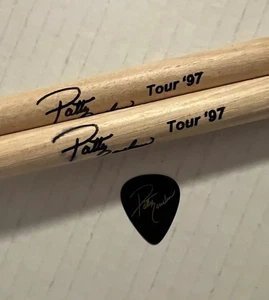 Rare PATTY LOVELACE Wooden Drum Sticks & Guitar Pick Tour ‘97 - Picture 1 of 7