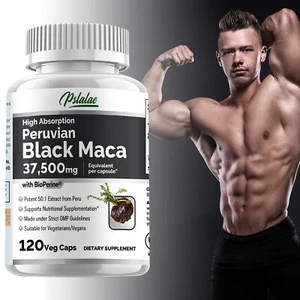 Peruvian Black Maca 37500mg - Natural Energy Booster, Testosterone Support - Picture 1 of 13