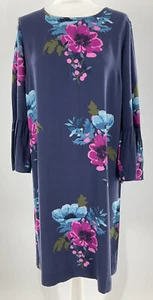 joules blue floral gargenia shift dress womens size uk 12 flare cuffs vgc A7 - Picture 1 of 12