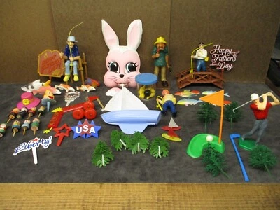 Lote de adornos para pasteles y cupcakes Wilton Día del Padre Pascua 4 de julio en su mayoría VINTAGE Foto 1 de 4