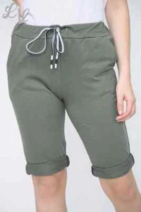 size 14 Women's Khaki Green Drawstring Waist Stretch Cotton Jogging Shorts - Picture 1 of 5