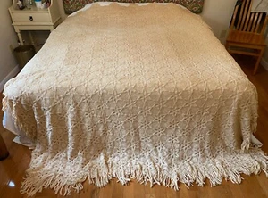 Vintage Antique Crochet Bedspread 90" X 110" Handmade Ecru Hobnail Heavy 15 lbs! - Picture 1 of 13